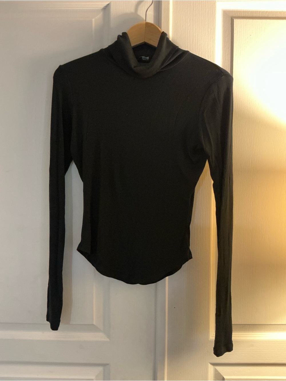 Aritzia Talula Black Ribbed Knit Turtle-neck Top, S